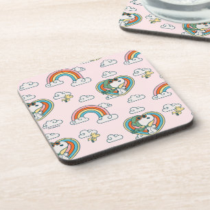 Snoopy & Woodstock Regenbogen Herzmuster Getränkeuntersetzer