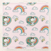 Snoopy & Woodstock Regenbogen Herzmuster Glasuntersetzer (Vorderseite)