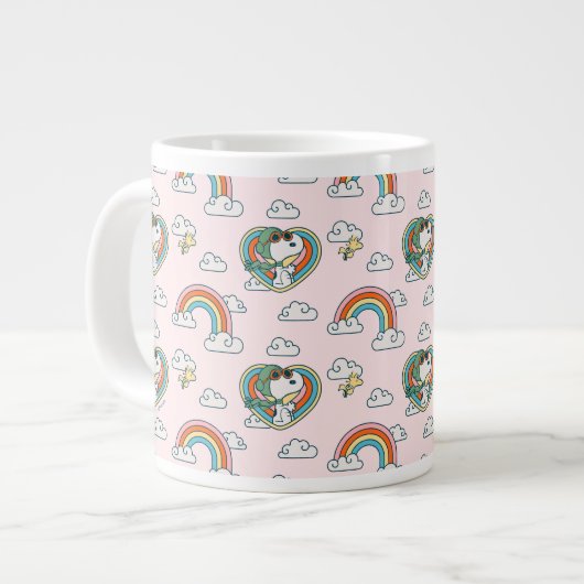 Snoopy & Woodstock Regenbogen Herzmuster Jumbo-Tasse (Vorderseite Links)