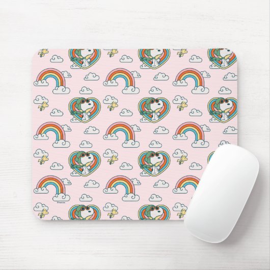 Snoopy & Woodstock Regenbogen Herzmuster Mousepad (Mit Mouse)