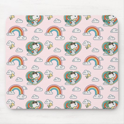 Snoopy & Woodstock Regenbogen Herzmuster Mousepad (Vorne)