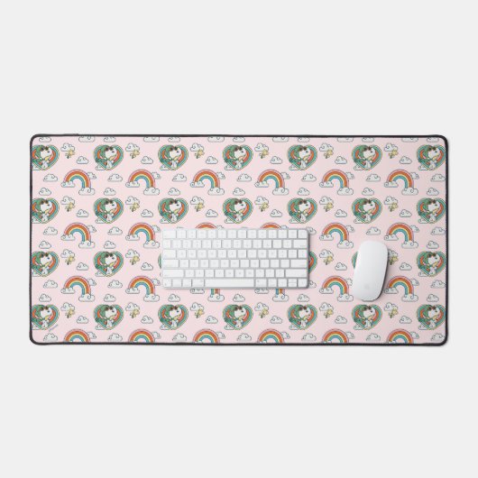 Snoopy & Woodstock Regenbogen Herzmuster Schreibtischunterlage (Tastatur & Maus)