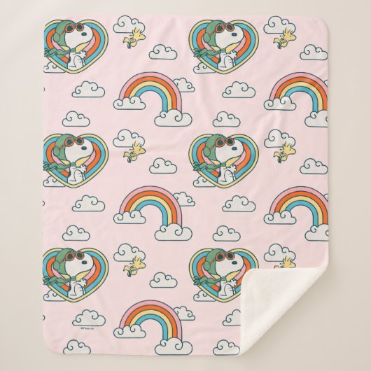 Snoopy & Woodstock Regenbogen Herzmuster Sherpadecke (Vorderseite)