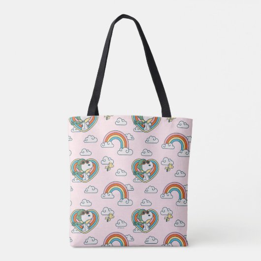 Snoopy & Woodstock Regenbogen Herzmuster Tasche (Rückseite)