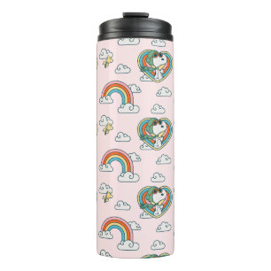 Snoopy & Woodstock Regenbogen Herzmuster Thermosbecher