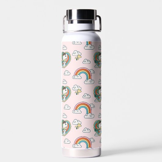 Snoopy & Woodstock Regenbogen Herzmuster Trinkflasche (Rückseite)