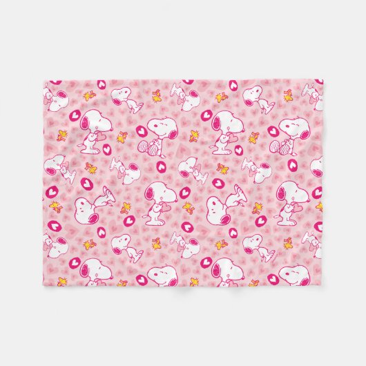 Snoopy & Woodstock rosa Herz Muster Fleecedecke (Vorderseite (Horizontal))