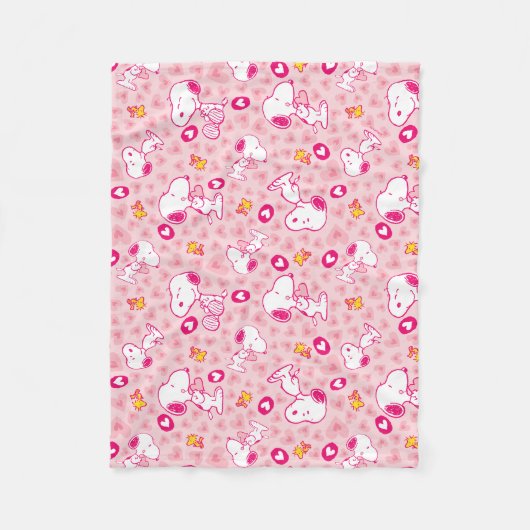 Snoopy & Woodstock rosa Herz Muster Fleecedecke (Vorderseite)