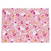 Snoopy & Woodstock rosa Herz Muster Große Geschenktüte (Vorderseite)