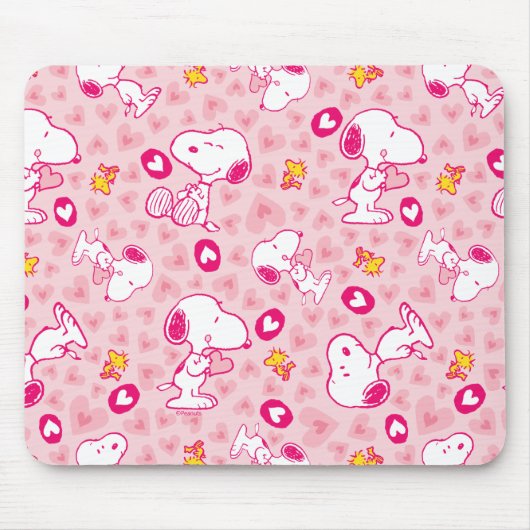 Snoopy & Woodstock rosa Herz Muster Mousepad (Vorne)