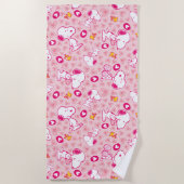 Snoopy & Woodstock rosa Herz Muster Strandtuch (Vorderseite)