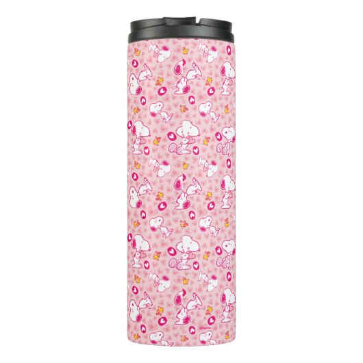 Snoopy & Woodstock rosa Herz Muster Thermosbecher (Rückseite)