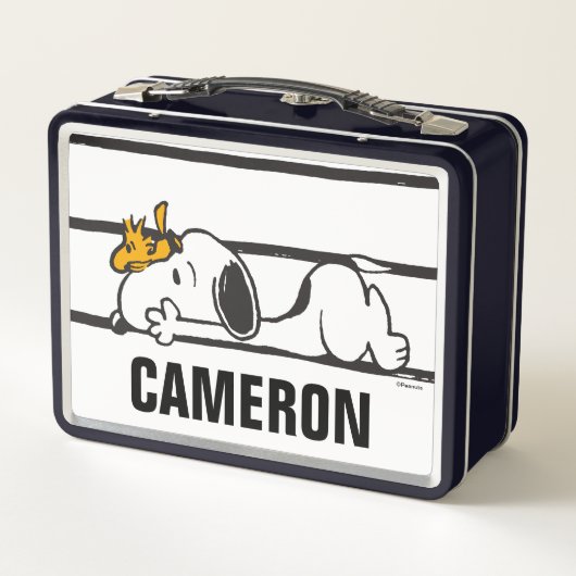 Snoopy & Woodstock | Smile Giggle Laugh | Name hin Metall Brotdose (Rückseite)