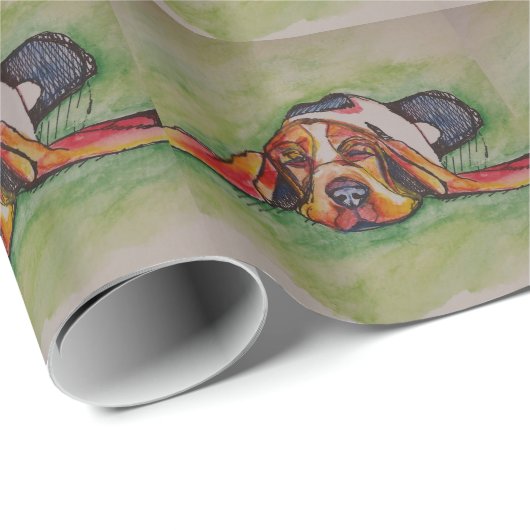 Snoozing Basset-Jagdhund Geschenkpapier (Rolleneckpunkt)