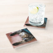 Snoozing Kätzchen Glasuntersetzer (Schrägansicht)