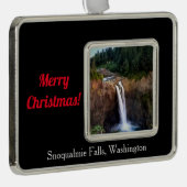 Snoqualmie Falls Frohe Weihnachten Gerahmte Orname Rahmen-Ornament Silber (Rechts)