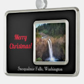 Snoqualmie Falls Frohe Weihnachten Gerahmte Orname Rahmen-Ornament Silber (Links)