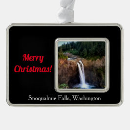 Snoqualmie Falls Frohe Weihnachten Gerahmte Orname Rahmen-Ornament Silber