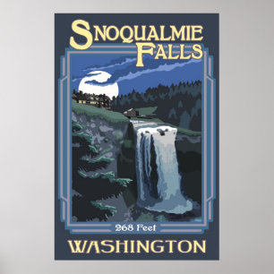 Snoqualmie Falls (Night) Washington Travel Poster