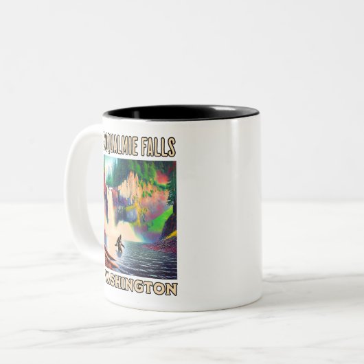 Snoqualmie Falls Washington Shirt, Sasquatch Zweifarbige Tasse (Vorderseite Links)
