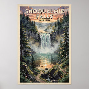 Snoqualmie Falls Washington Vintage Reise Poster