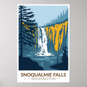 Snoqualmie Falls Washington Wasserfall Vintage Poster