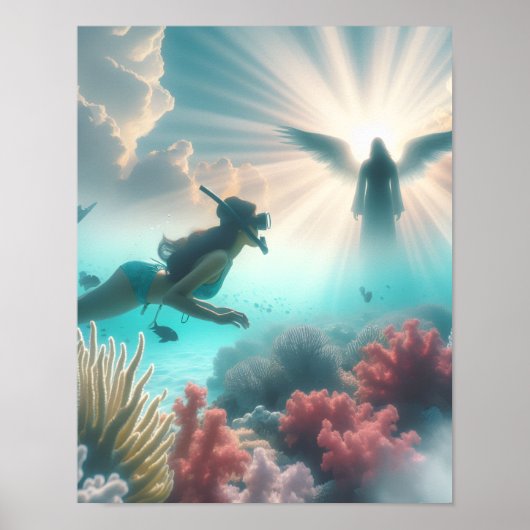 Snorkeler finds an angel in reef poster (Vorne)