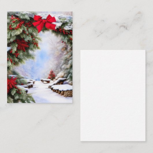 Snow and berries arch budget mini Christmas Mitteilungskarte (Vorne/Hinten)