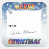 Snow and Merry Christmas gift Label Quadratischer Aufkleber (Vorderseite)