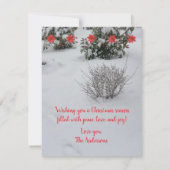 Snow and Poinsettias Photos Merry Christmas Karte (Rückseite)