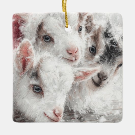 Snow Babies Christmas Goats 4 - YOUR PHOTO Keramikornament (Vorderseite)