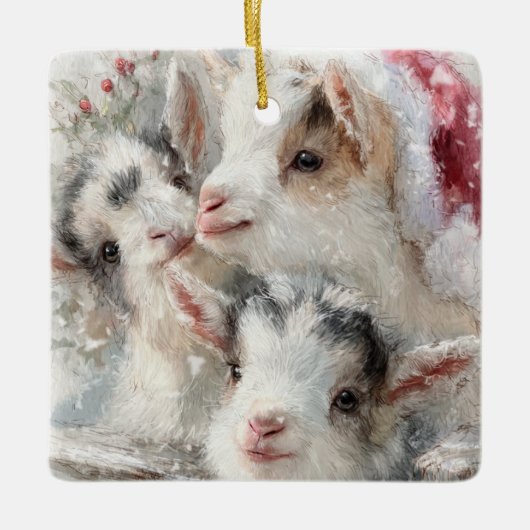 Snow Babies Christmas Goats 6 - YOUR PHOTO Keramikornament (Vorderseite)
