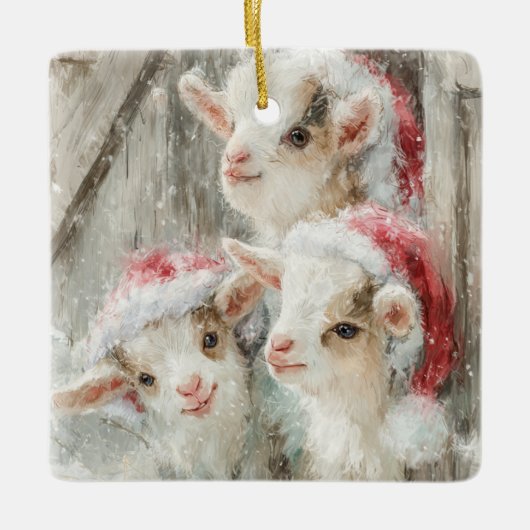 Snow Babies Christmas Goats 8 - YOUR PHOTO Keramikornament (Vorderseite)