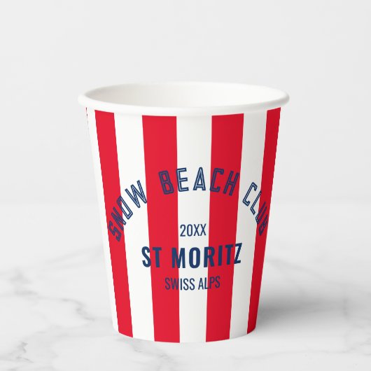 Snow Beach Club Red Cabana Strip Winter Party Pappbecher (Vorderseite)