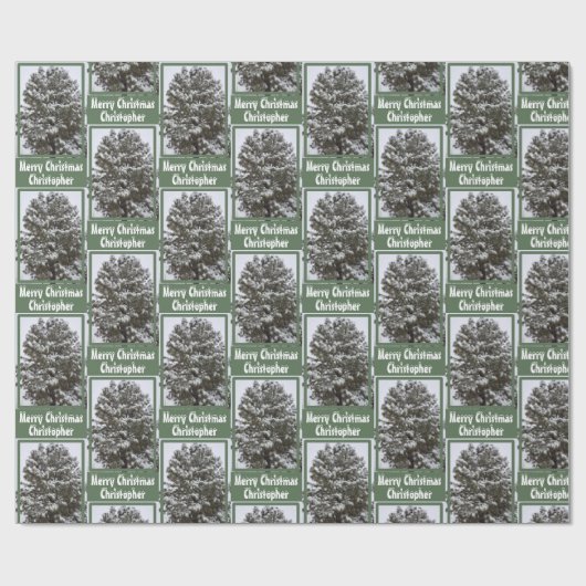 Snow bedeckt Evergreen Tree Foto Grußname Geschenkpapier (Flach)