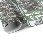 Snow bedeckt Evergreen Tree Foto Grußname Geschenkpapier (Rolleneckpunkt)