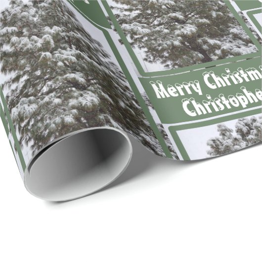 Snow bedeckt Evergreen Tree Foto Grußname Geschenkpapier (Rolleneckpunkt)