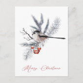 Snow Bird, Pine, Red Berries Weihnachtsfeiertag Postkarte (Vorderseite)