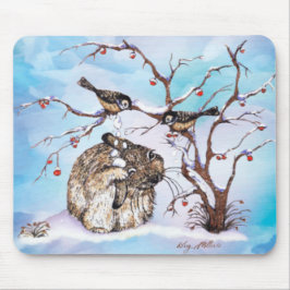 Snow Birds and Bunny Mouse Pad Mousepad