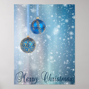 Snow Blue Bokeh Ornaments Weihnachten Poster