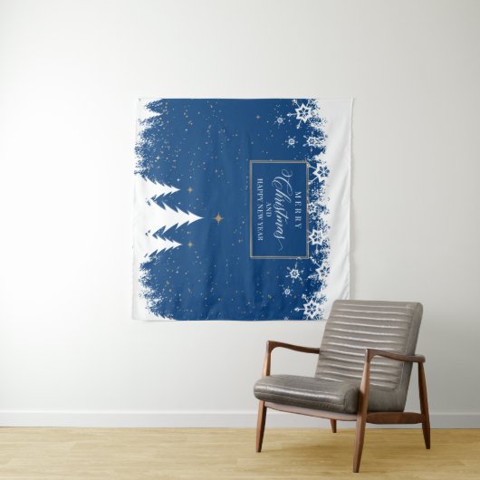 Snow Blue Christmas Backdrop Winter banner Wandteppich (Beispiel (Horizontal))