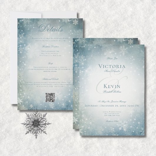 Snow Blue & White Sparkle zwei Seiten Einladung