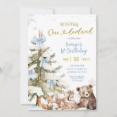 Snow Blue Winter Onederland First Birthday Einladung (Vorderseite)