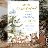 Snow Blue Winter Onederland First Birthday Einladung