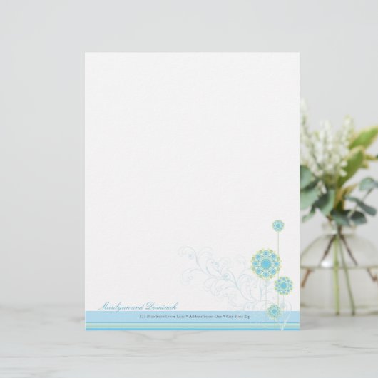 Snow Blume Wirbel Blue Wedding Letterhead Briefkopf (Stehend Vorderseite)