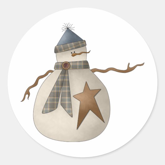 Snow Bobbins ・ Snowman mit Star Runder Aufkleber (Vorderseite)