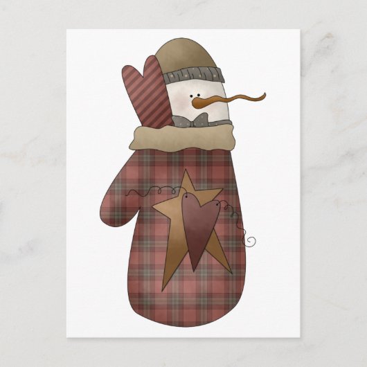 Snow Bobbins ・ Snowman & Mitten Postkarte (Vorderseite)