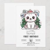Snow Boho Polar Bär 1. Geburtstag digital Einladung (Vorne/Hinten)