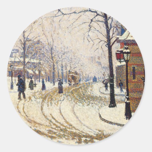 Snow, Boulevard de Clichy, Paris, Paul Signac Runder Aufkleber (Vorderseite)