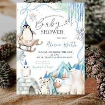 Snow Boy Winter Arctic Animals Baby Shower
